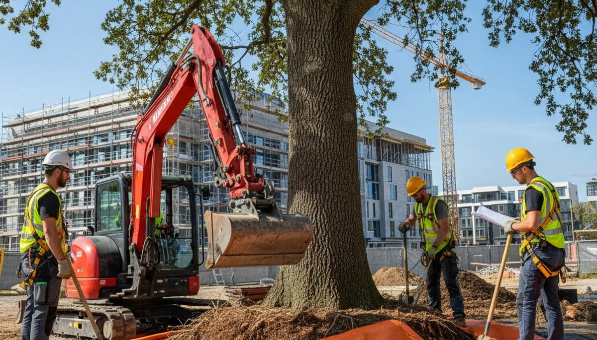 Tree service crew protecting tree roots in Albany, NY for healthier, long-term tree growth